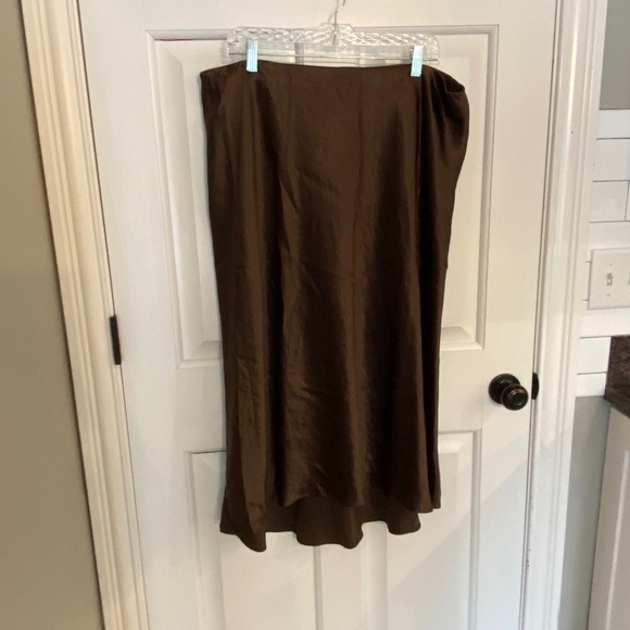 New! Vince satin Slip Midi Skirt Nut Brown silk 1X plus size nwot 33409 - Picture 5 of 13
